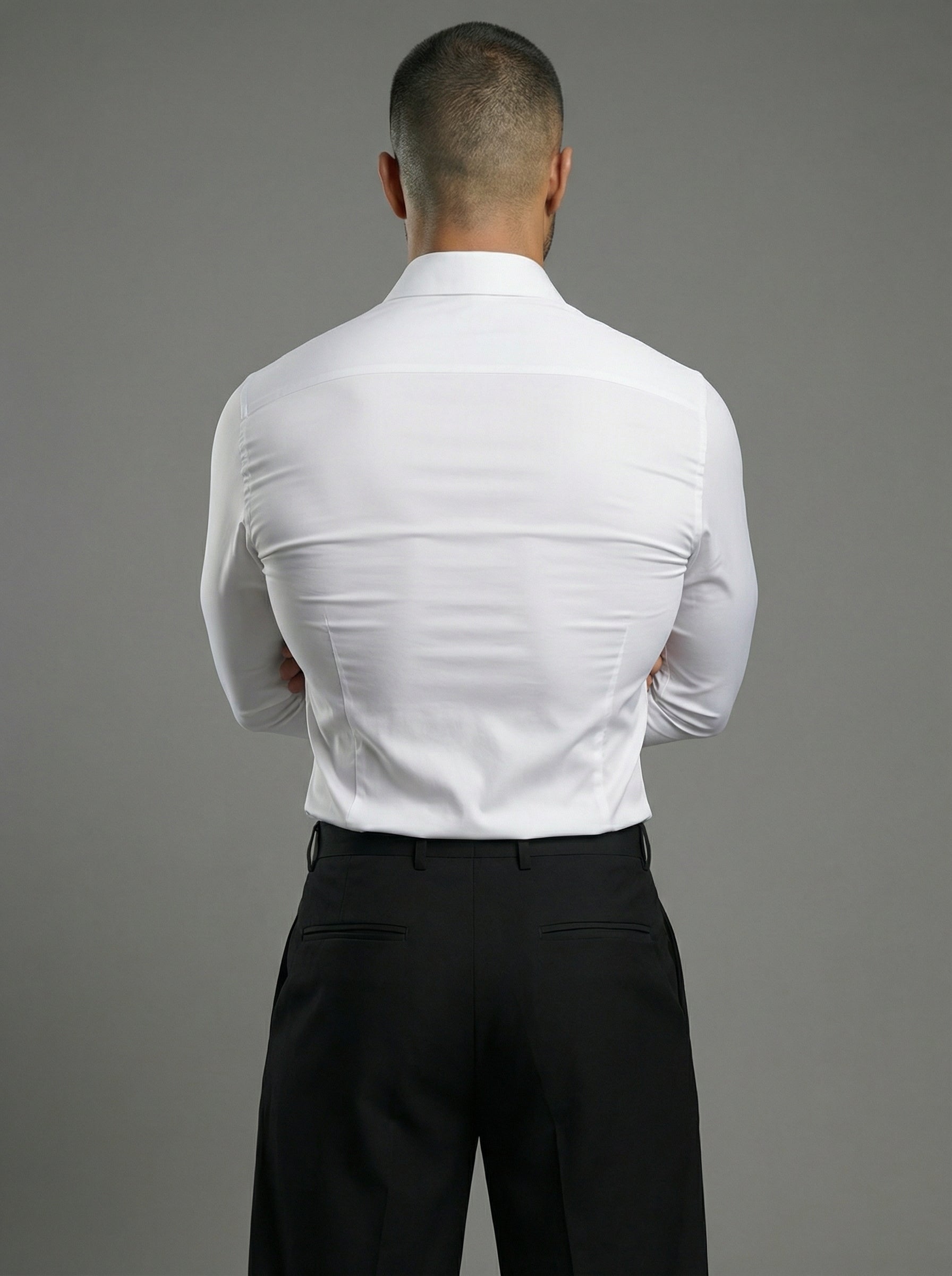 White Long Sleeve Muscle Dress Shirt Stretch Fit - Image 2