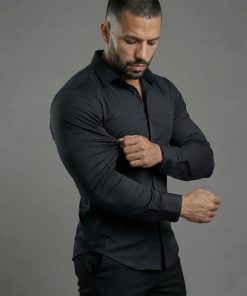 Black Long Sleeve Muscle Dress Shirt Stretch Fit