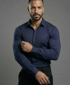 Navy Long Sleeve Muscle Dress Shirt Stretch Fit