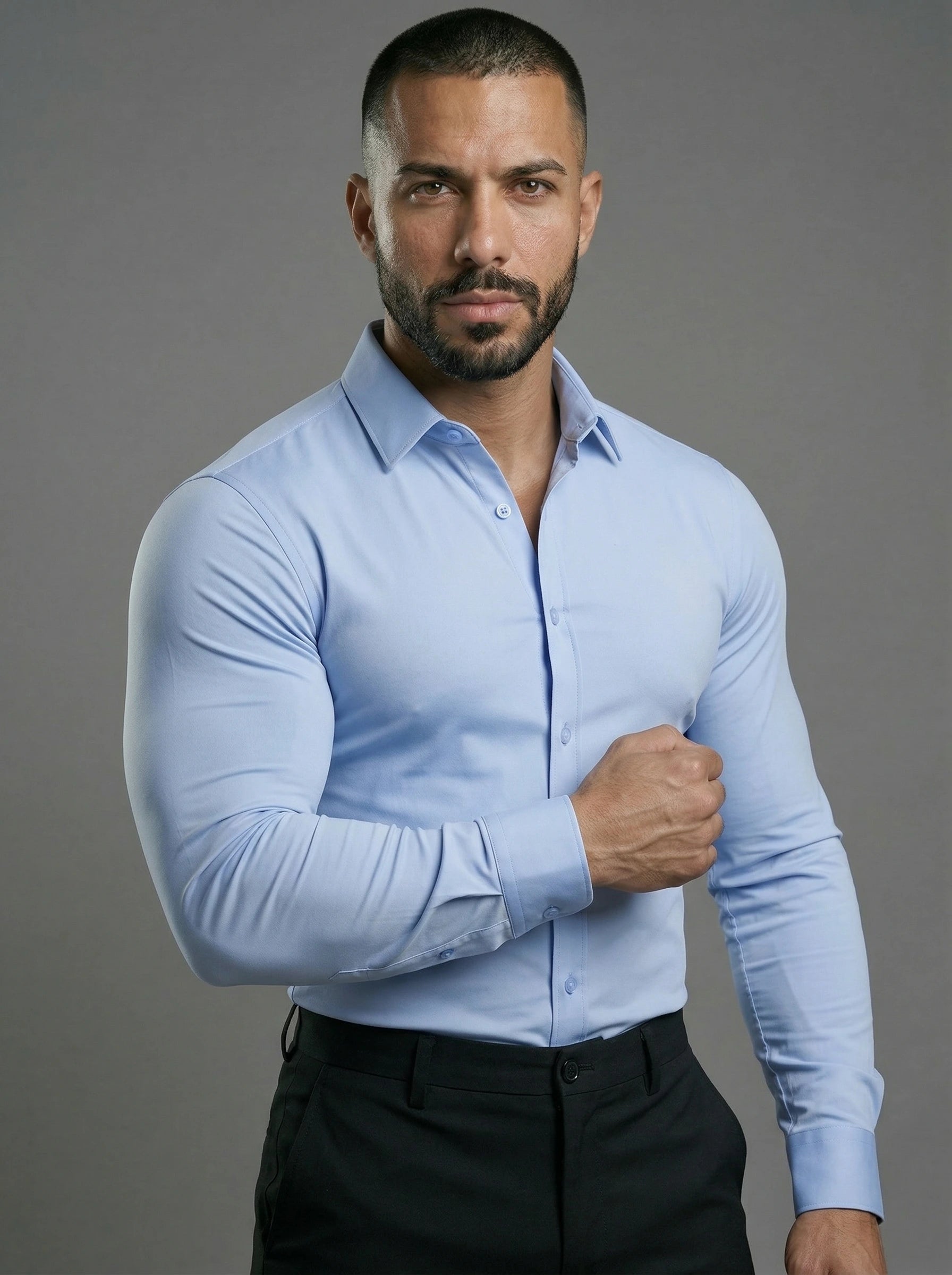 Light Blue Long Sleeve Muscle Dress Shirt Stretch Fit
