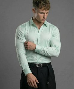 Mint Long Sleeve Muscle Dress Shirt Stretch Fit