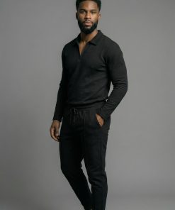 Black Textured Comfort Polo Set