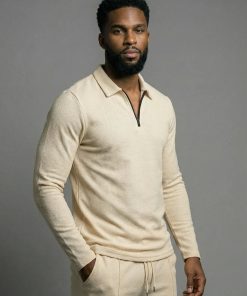 Beige Textured Comfort Polo Set