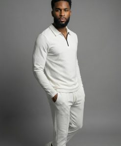 White Textured Comfort Polo Set