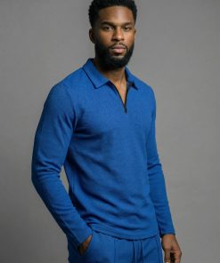 Blue Textured Comfort Polo Set