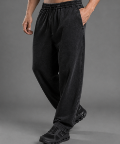 Black Washed Wide Leg Cotton Sweatpants