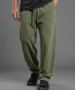 Dark Green Washed Wide Leg Cotton Sweatpants