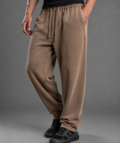 Brown Washed Wide Leg Cotton Sweatpants