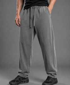Gray Washed Wide Leg Cotton Sweatpants
