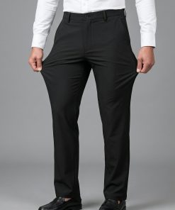 Black Stretch Knit Pleated Pants