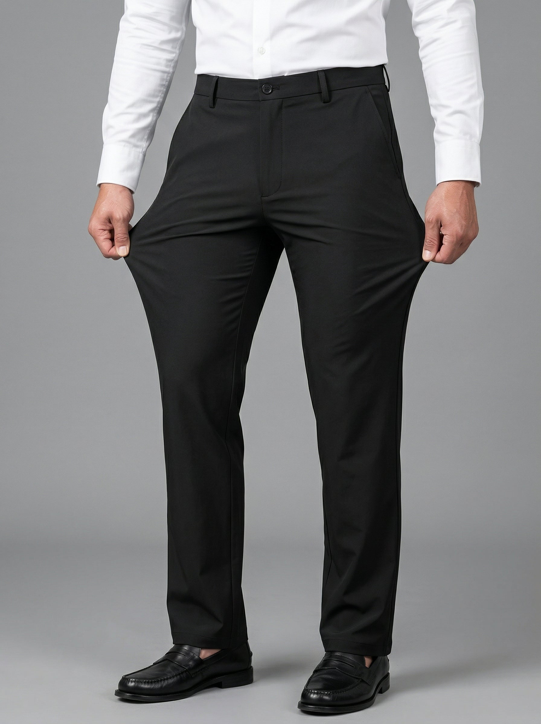 Black Stretch Knit Pleated Pants