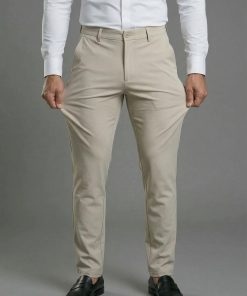 Khaki Stretch Knit Pleated Pants