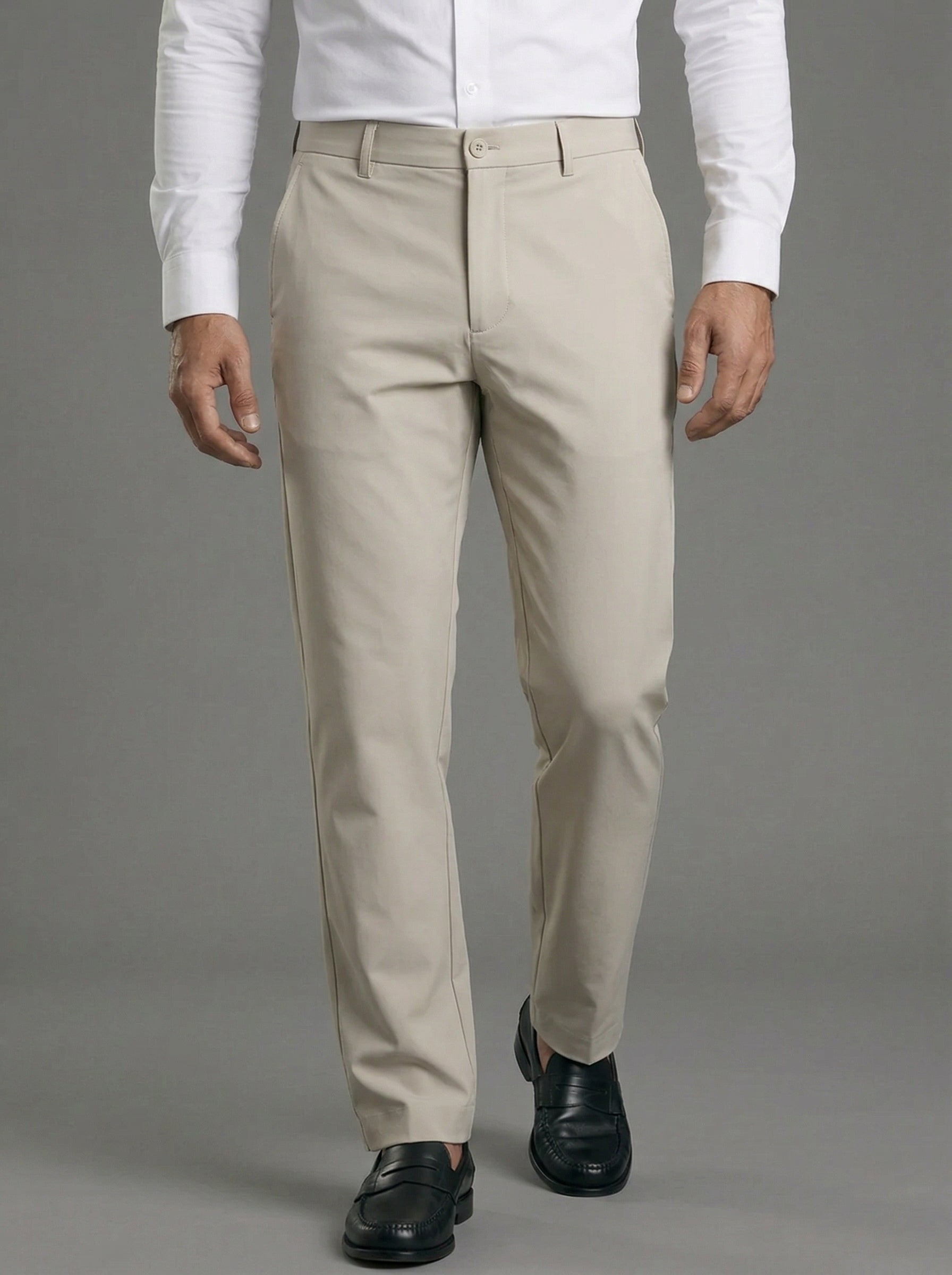 Khaki Stretch Knit Pleated Pants - Image 2